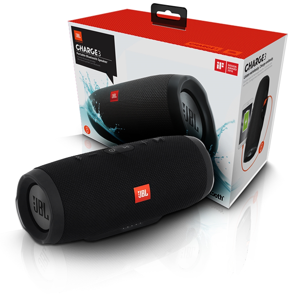 JBL Charge 3 Waterproof Portable Bluetooth Speaker – Black -